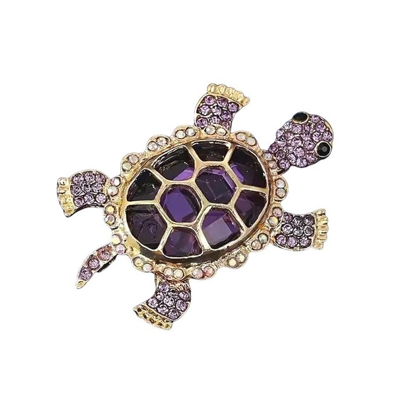 Jewelry - Purple Rhinestone‎ Sea Turtle Brooch Gold Tone Crystal Animal Pin